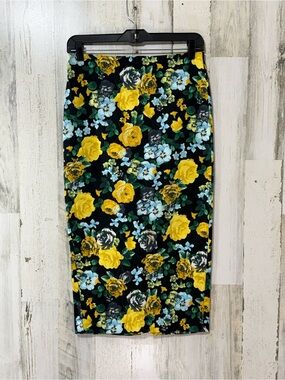ASOS Black Pencil Skirt with Yellow & Light Blue Floral Print
